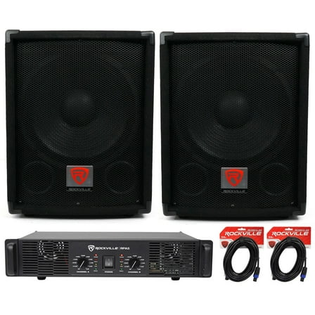 (2) Rockville SBG1128 12" 1200W Pro DJ Subwoofers   RPA5 1000w Amplifier Cables