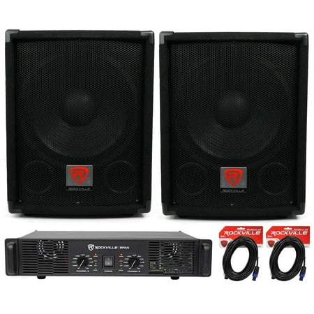 (2) Rockville SBG1128 12 1200W Pro DJ Subwoofers + RPA5 1000w Amplifier+Cables