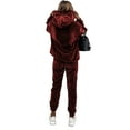 thumbnail image 3 of UKAP Ladies Jogger Set Long Sleeve Sweatsuits Drawstring Two Piece Outfit Casual Running Tracksuit Sets Burgundy L, 3 of 8