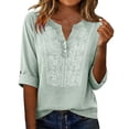 thumbnail image 5 of Vinsonshop Boho Tops for Women 2026 Elbow Sleeve Boho Peasant Linen Embroidered Retro Embroidered Boho Cotton Linen Embroidered Tops Vintage Embroidered Blouses Business Casual Light Green XXL, 5 of 9