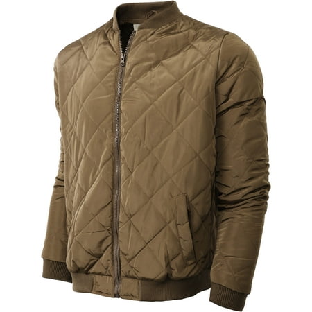 Mens Rambler Brown Bomber - Mens Premium Quilted Padded Bomber Jacket Zip Up Outdoor Outerwear Coat