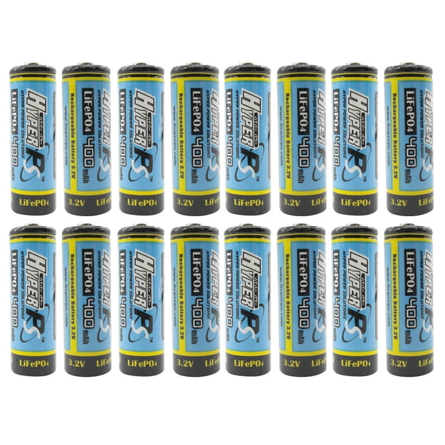 (Paquete de 16) Batería recargable HyperPS 3,2 V LiFePo4 14430 (14 x 43 mm) 400 mAh para panel solar, luz, cepillo de dientes, afeitadora, linterna