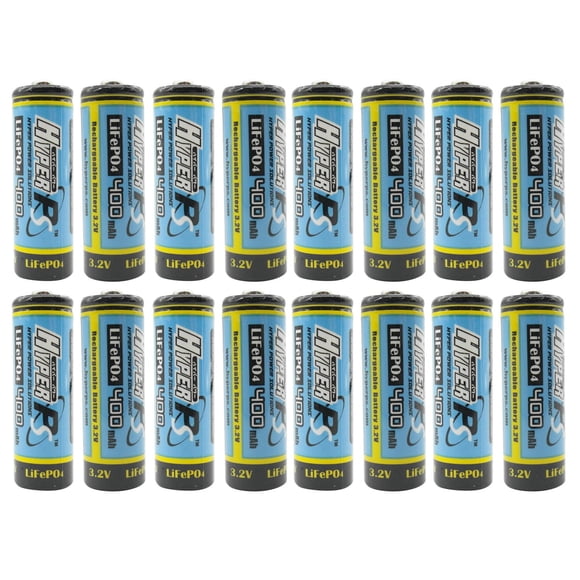 (Paquete de 16) Batería recargable HyperPS 3,2 V LiFePo4 14430 (14 x 43 mm) 400 mAh para panel solar, luz, cepillo de dientes, afeitadora, linterna