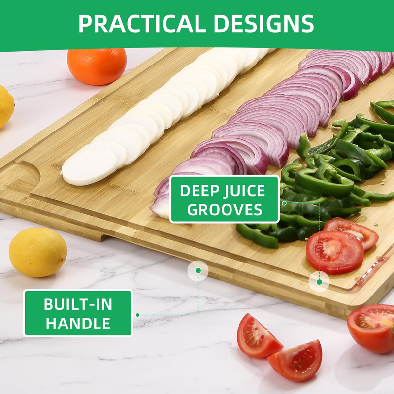 Towallmark 20x14 Inch Bamboo Cutting Board,&nbsp;Large Wooden Chopping Board With Juice Groove & Handles, Reversible Butcher Block & Charcuterie Serving Tray