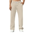 thumbnail image 2 of TKKCS Mens Soild Straight Leg Pants- Drawstring Casual Relaxed Fit Elastic Waist Flat Front Pants With Pockets Beige Size XL, 2 of 5