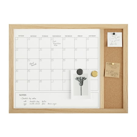 Martha Stewart - Everette Dry Erase Magnetic Monthly Calendar/Cork Board-24x18 - Light Natural Woodgrain
