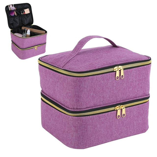 Big Storage Bag with Handle Big Nail Polish Bag Sponge for Travel (Pink)