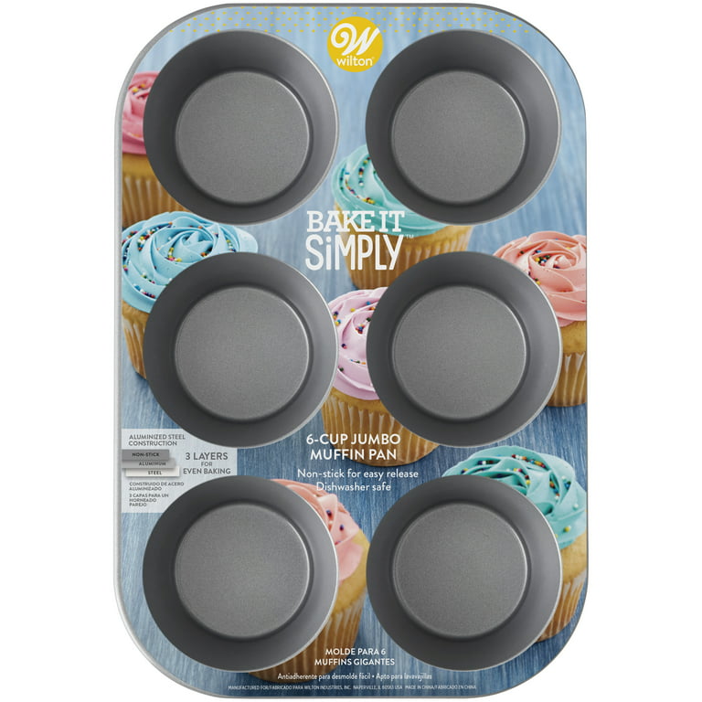 Boxiki Kitchen Non-Stick Steel Jumbo 6 Cup Muffin Pan with Silicone Handles  and Reusable Liners - Perfect for Baking Large Muffins and Cupcakes