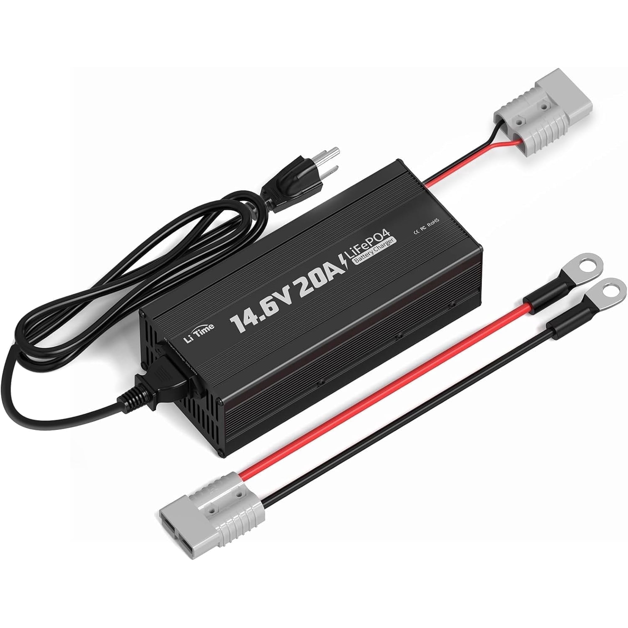 LiTime 12V 20A Lithium Battery Charger, 14.6V LiFePO4 Smart AC-DC Charger for Lithium LiFePO4 Deep Cycle Battery