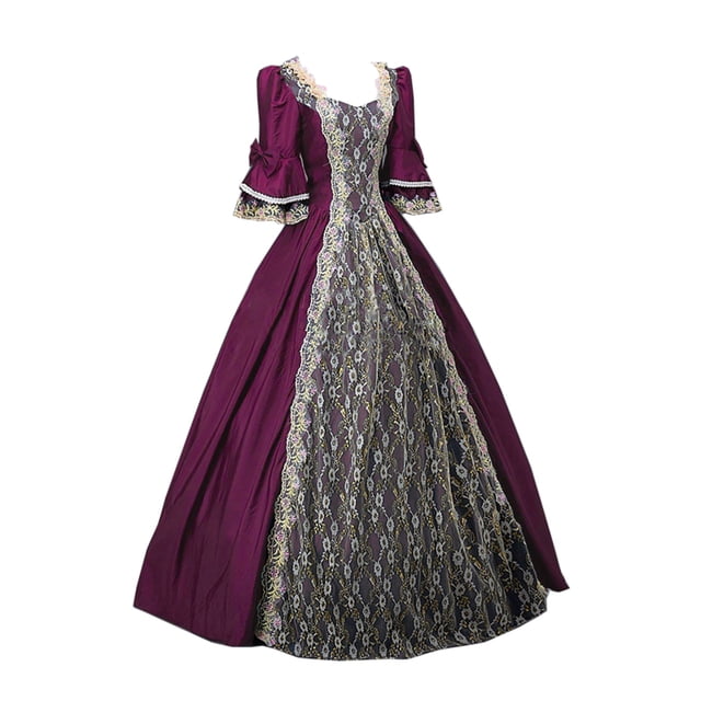 JGGSPWM Robe Médiévale Victorienne Renaissance Vintage en Dentelle Corset Robe de Bal Violette TG