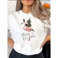 thumbnail image 1 of Creative Christmas Tree Flamingo Pattern Printed Women'S Trendy Round Neck Short Sleeve, Simple Casual Sports T-Shirt, Comfortable Summer Top for Holidays., 1 of 6