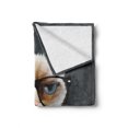 thumbnail image 2 of Cat Soft Flannel Fleece Blanket, Hipster Feline with Giant Head Plaid Shirt and Greyscale Background Funny Illustration, Cozy Plush for Indoor and Outdoor Use, 60" x 80", Multicolor, by Ambesonne, 2 of 6