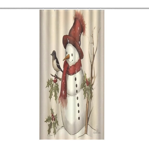 RKSupls Waterproof Shower Curtain, Snowman Red Scarf Bird Holly Polyester Shower Curtain with Hooks for Chic Elegant Home Bathtub Bathroom Decor Washable