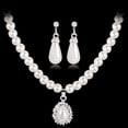 thumbnail image 4 of Shenmeida 2Pcs/set Wedding Faux Pearl Necklace Earrings Set Pearl Teardrop Bridal Rhinestones Jewelry for Women Bridesmaids Brides, 4 of 7