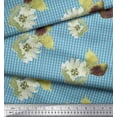 thumbnail image 2 of Soimoi Blue polyester Crepe Fabric Watercolor Flower & Check Print Fabric by Yard 52 Inch Wide, 2 of 3