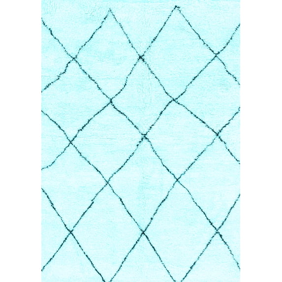 Ahgly Company Indoor Rectangle Solid Light Blue Modern Area Rugs, 7' x 9'