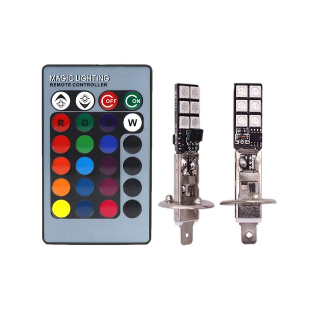 EeaseMX Lámpara LED antiniebla delantera H1 de 12SMD RGB con flash 5050, modificación de automóvil, luz antiniebla decorativa H1