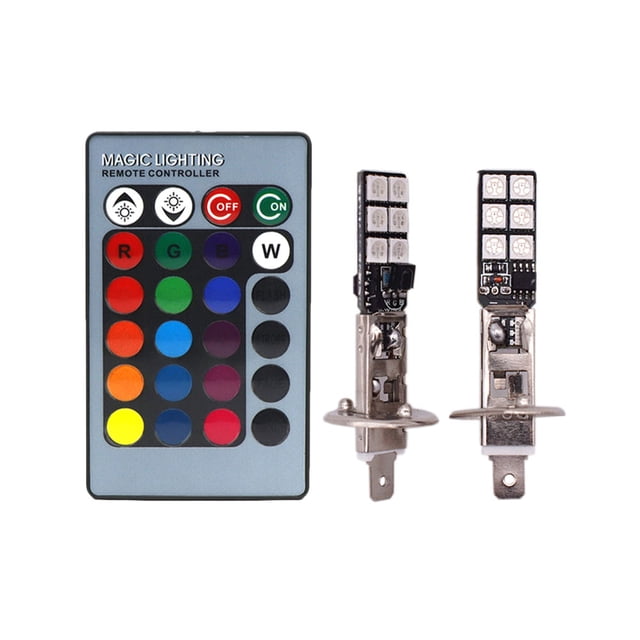 EeaseMX Lámpara LED antiniebla delantera H1 de 12SMD RGB con flash 5050, modificación de automóvil, luz antiniebla decorativa H1