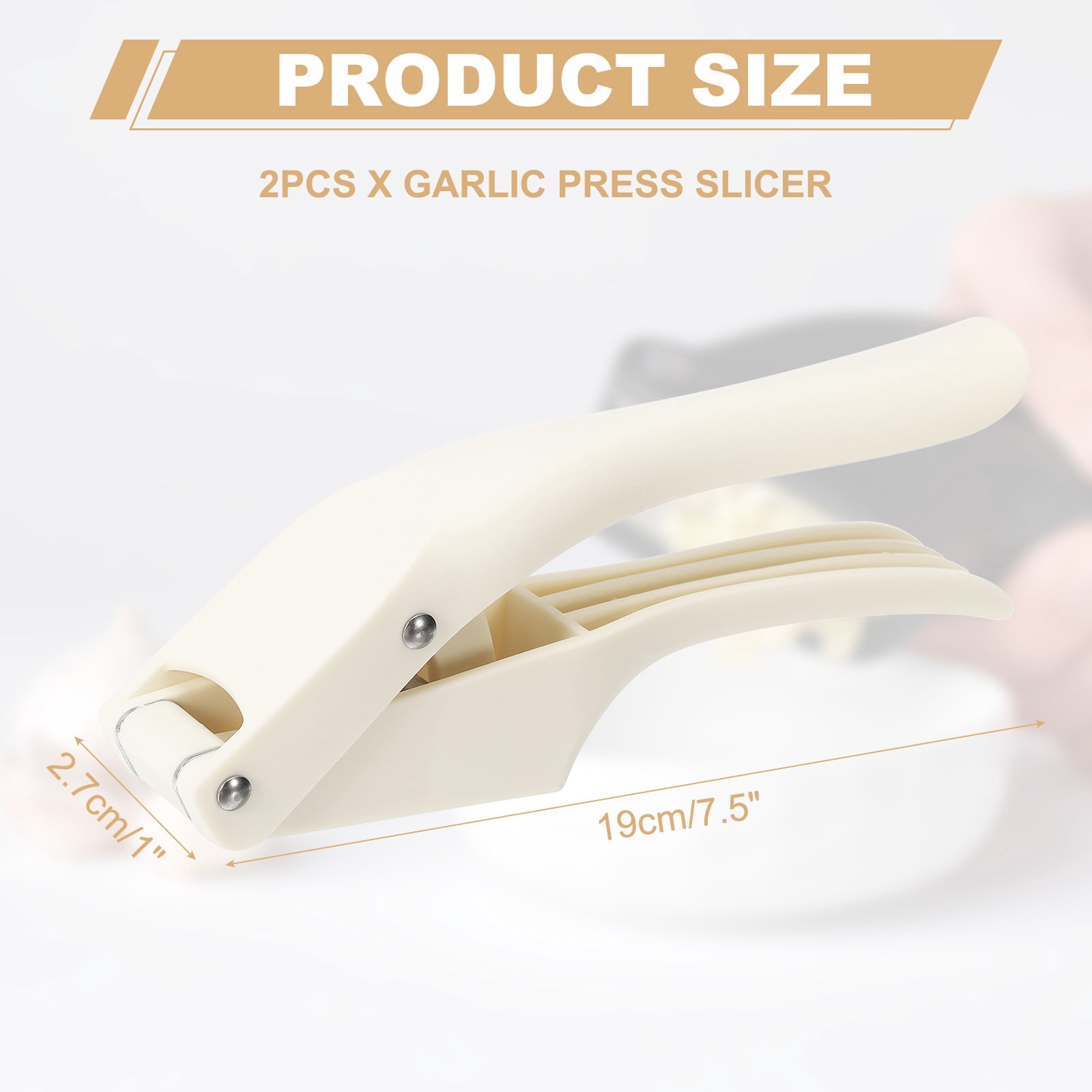 2pcs Garlic Press, 7.5 Inch Stainless Steel Garlic Slicer Crusher Tool Kitchen Utensil, White