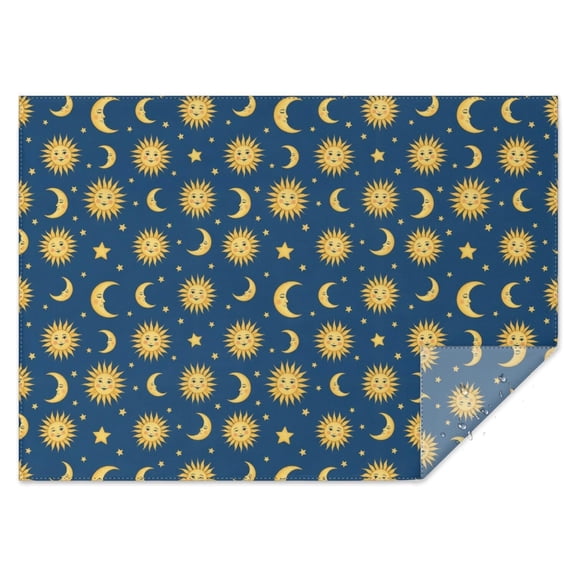 Blue Sun Moon Star Pattern Rectangle Tablecloth 60"x84",Waterproof Polyester Rectangle Table Cloth, Wipeable Spillproof Polyester Tablecloth for Dining, Camping, Indoor and Outdoor