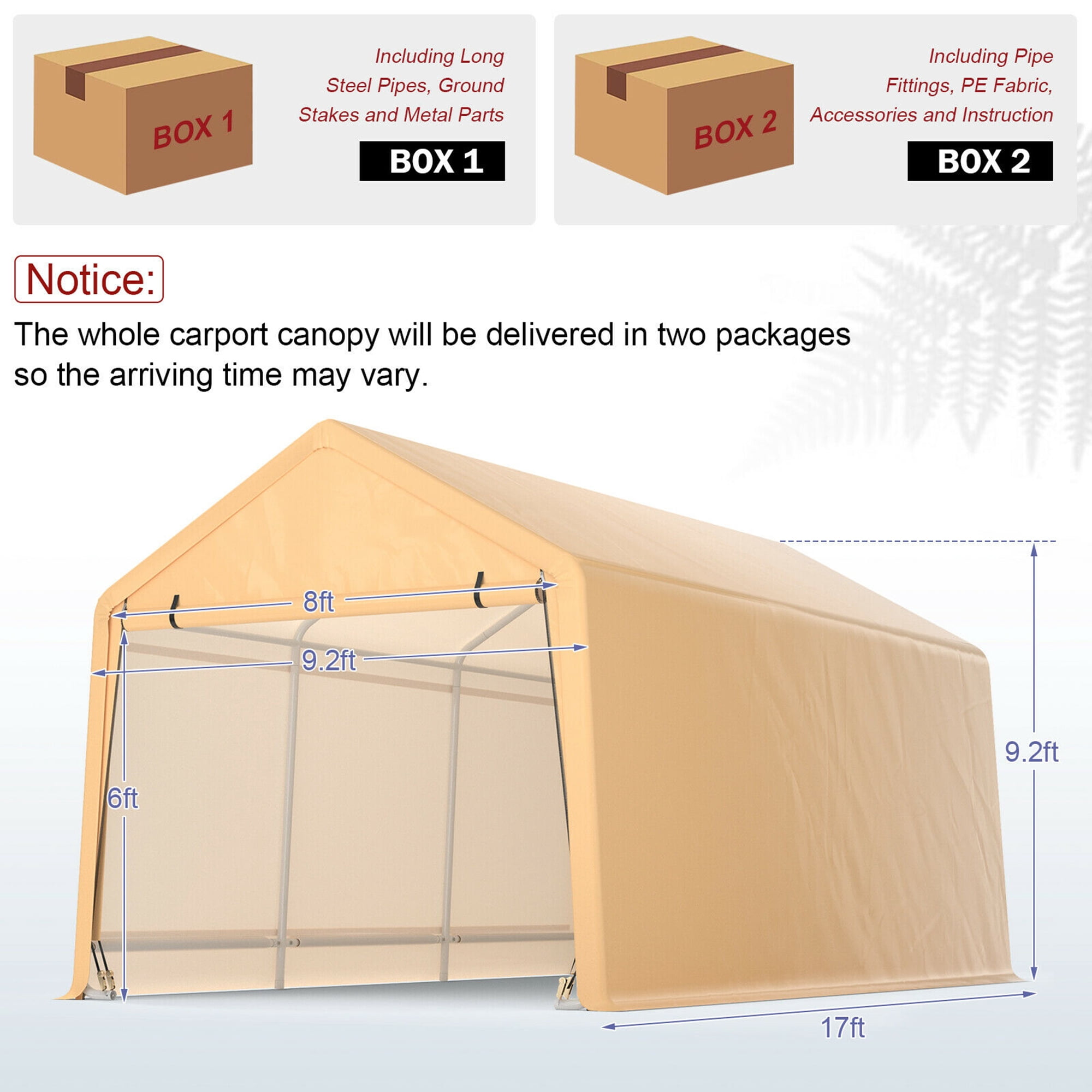 Gymax 9x17 ft Heavy Duty Carport Canopy PE Car Tent Steel Outdoor Garage Shelter