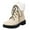 2Beige, variant on Women's Platform Snow Boots Fuzzy Warm Waterproof Round Toe Vintage PU Leather Lace up Cute Winter Short Booties