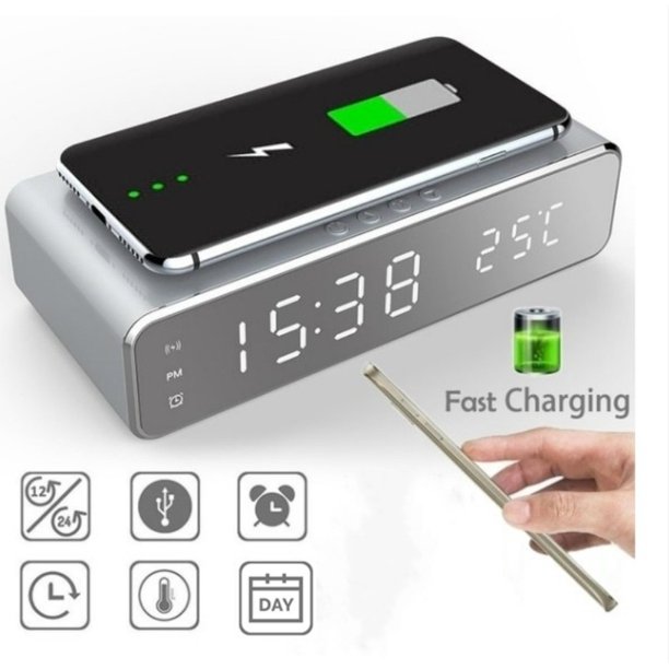 Willstar LED Alarm Clock With Wireless Phone Charger Thermometer 
