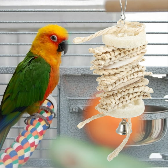 Bird Chew Toy Hanging Natural Corn Husk Loofah Bite Gnawing Toy for Lovebird