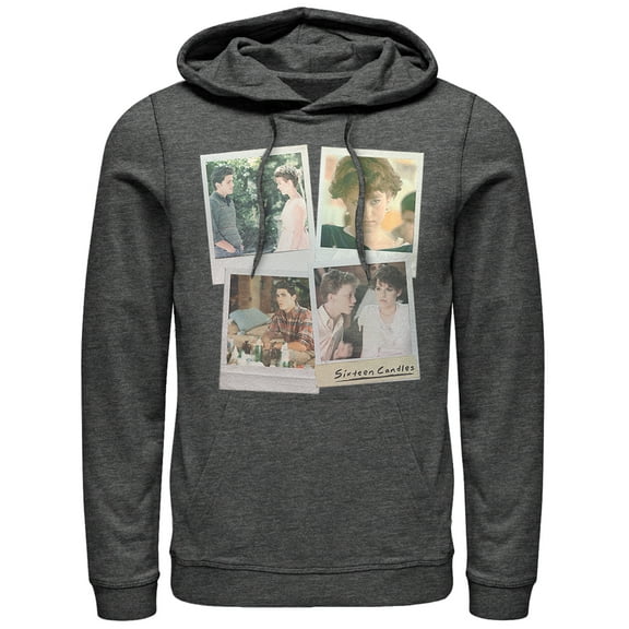 Men's Sixteen Candles Character Polaroids Pull Over Hoodie Charcoal Heather 3X Large