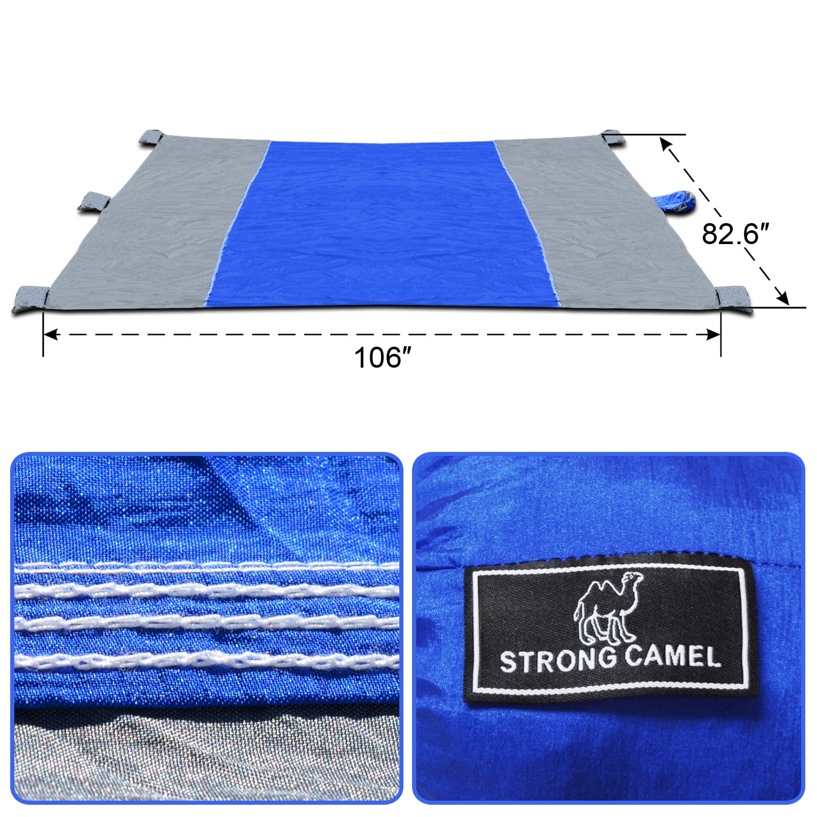 Sunrise 9'X7' Sand Beach/Picnic Blanket W/6 Corner Pockets Nylon Beach Cushion