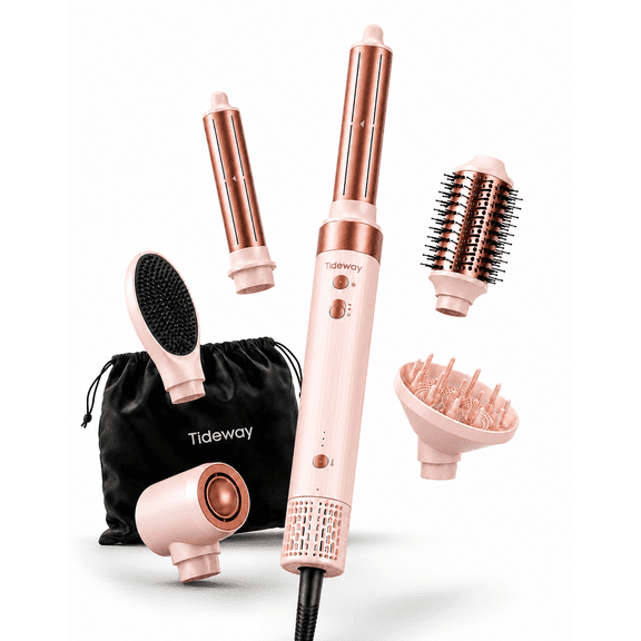 Tideway Prowaver 6-in-1 Hot Air Styler Wrap, Ionic Dual Voltage Hair Dryer & Blow Dryer Brush, Auto Wrap Curlers