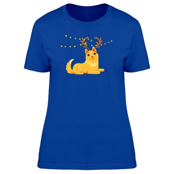 Yellow Dog With Antlers & Lights Tee Women's -Image by Shutterstock