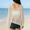 thumbnail image 5 of Women Sheer Poncho Top Lightweight Knit Crochet Shrug Bolero Mesh Batwing Sleeve Sweater Cover up Beachwear Summer Sheer Blouse Top for Evening Dress Beige One Size, 5 of 6