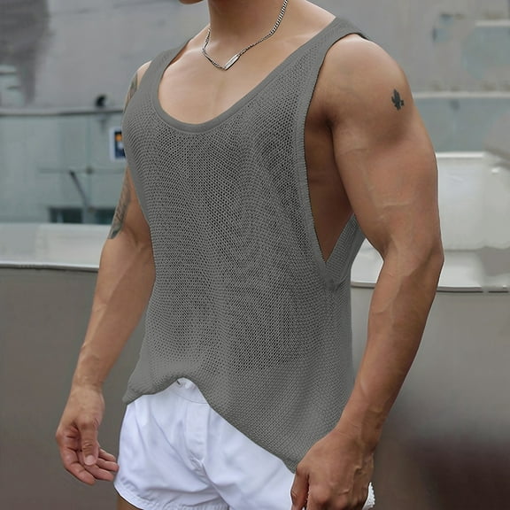 Sakmal Men'S Tank Tops Crew Neck Gray Gray Loose Fit Lightweight Knit Solid Camisole Sleeveless Shirts for Men