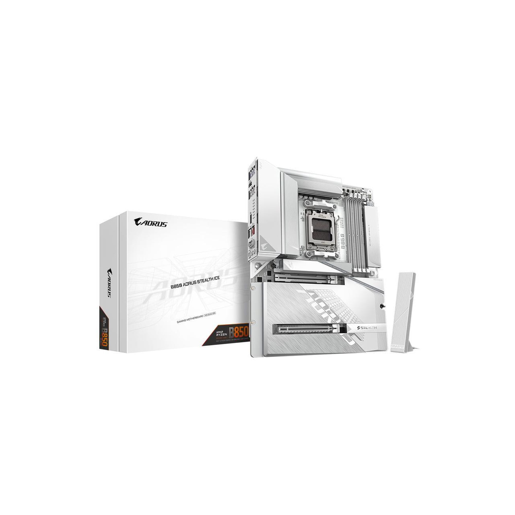 GIGABYTE B850 AORUS STEALTH ICE AMD AM5 Motherboard, ATX, DDR5, 4x M.2, PCIe 5.0, USB-C, WIFI7, 5GbE LAN, EZ-Latch,