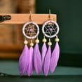 thumbnail image 4 of KDSJSXW Pearl Necklace And Earring Set Creative Long Coffee Feather Earrings Tassel Ear Accessories Bohemian Style foreign Trade Accessories Gift Cartilage Earrings for Women (Purple,One Size), 4 of 4