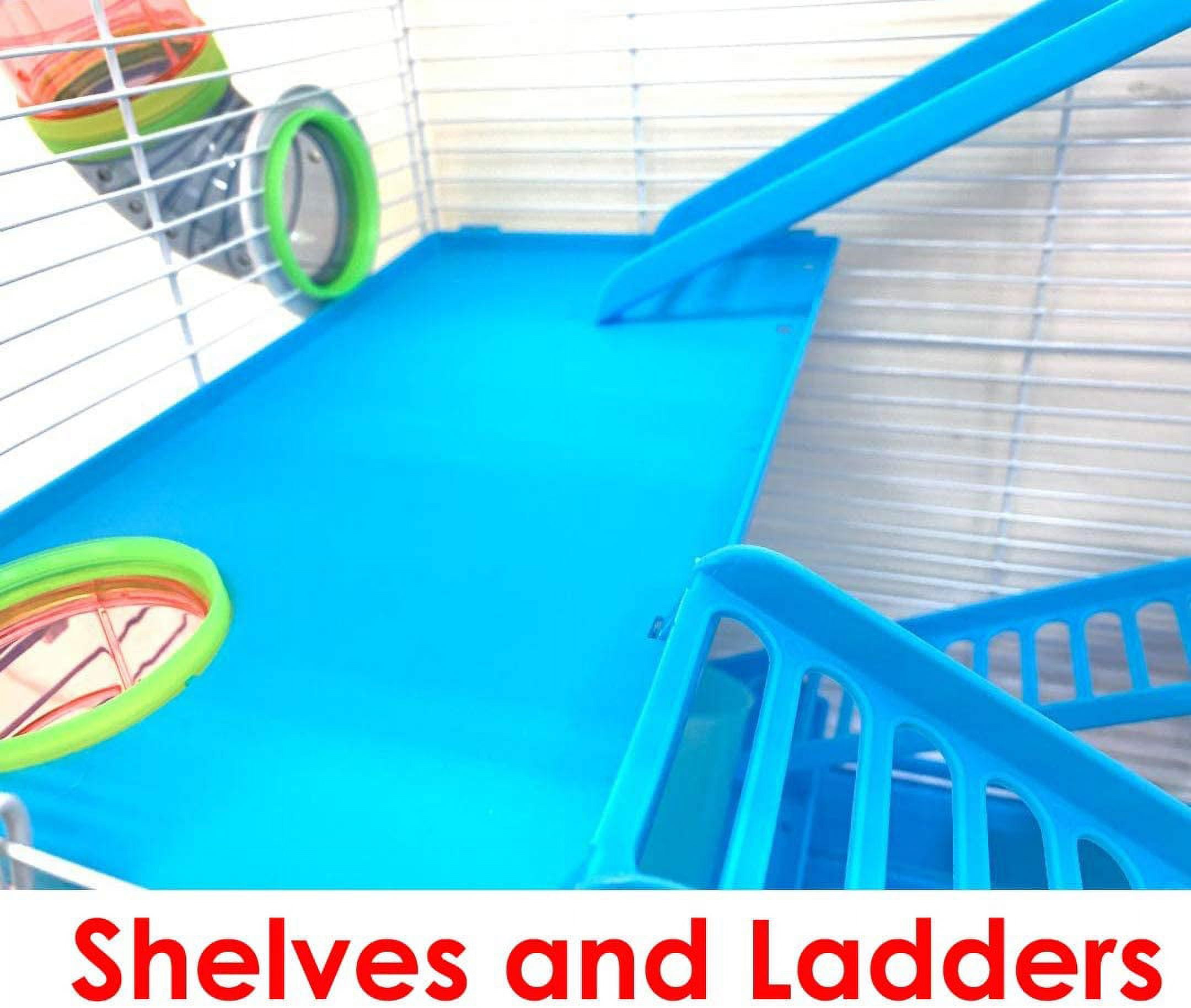 5-Multi Levels LARGE Hamster Cage Small Animal Gerbil Mouse Habitats Rat Home With Complete Set of Running Wheel, Water Bottle, Food Dishes & Interior Platforms and Ladder