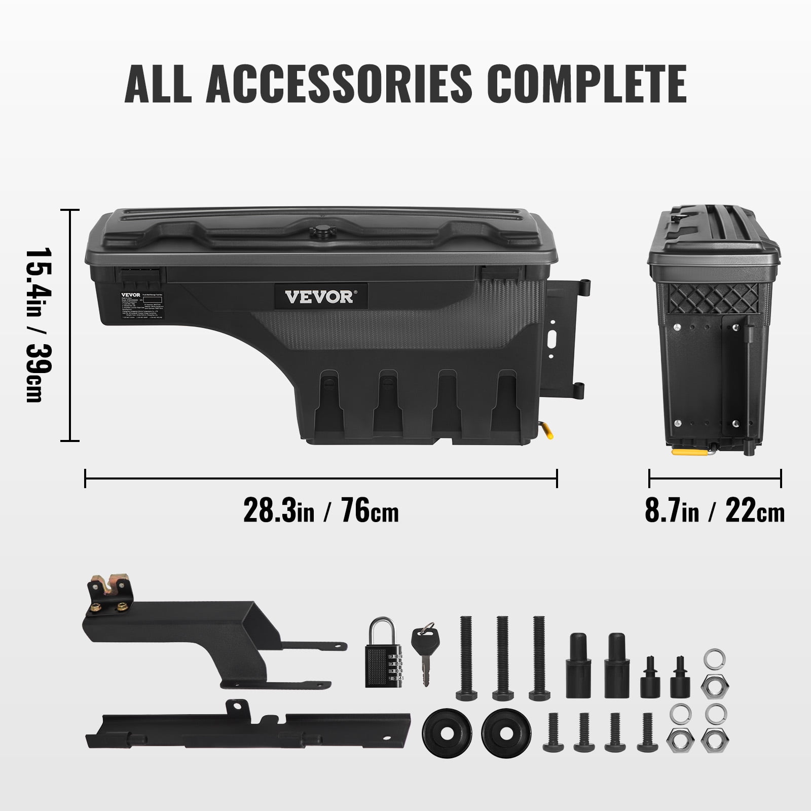 VEVOR Truck Bed Storage Box, Lockable  with Password Padlock, 6.6 Gal/25 L ABS Wheel Well Tool Box, Waterproof and Durable, Compatible with Ford F-150 2015-2021, Passenger Side