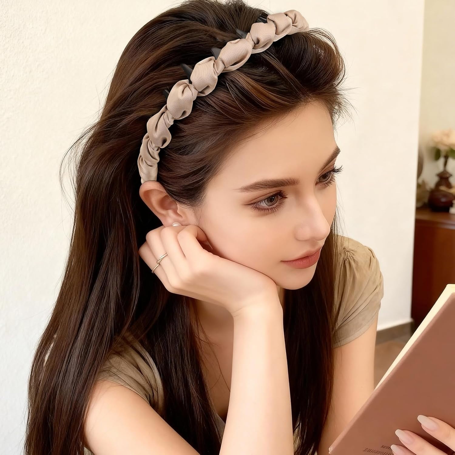 Zig Zag Headbands - Non Slip Satin Braided Comb Headband with Teeth - Plastic Retro High Skull Headband Fashion Accessories