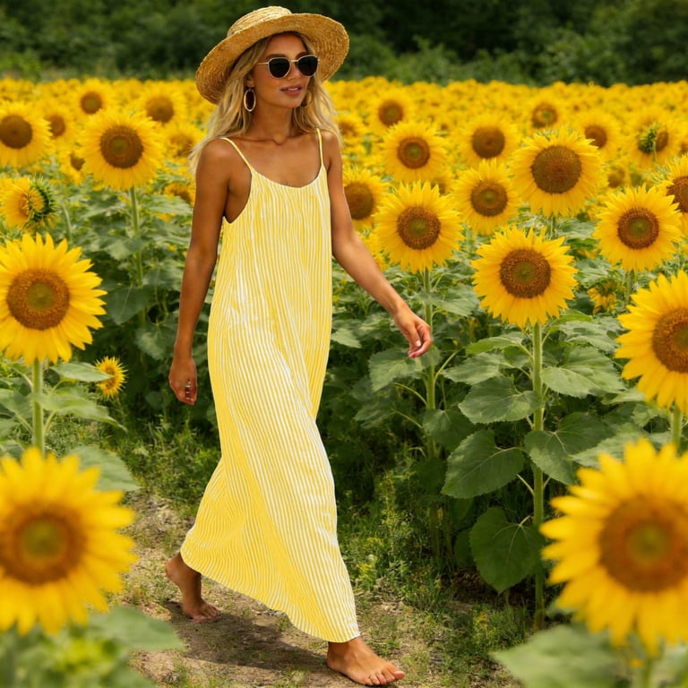 Heisall Women's Summer Casual Loose-Fit Cotton Tank Maxi Dress with Pockets  Boho Beach Sundress - Walmart.com