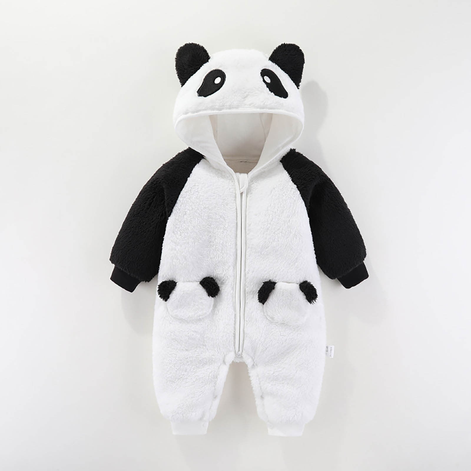 XFHLMJFF Jumpsuits Baby Panda Ainmal Cartoon Outfit Fold Over Mittens Footies Coveralls Girls Boys Solid Color Long Sleeve Winter Warm Hooded Snowsuit One Piece Size 12-18 Months