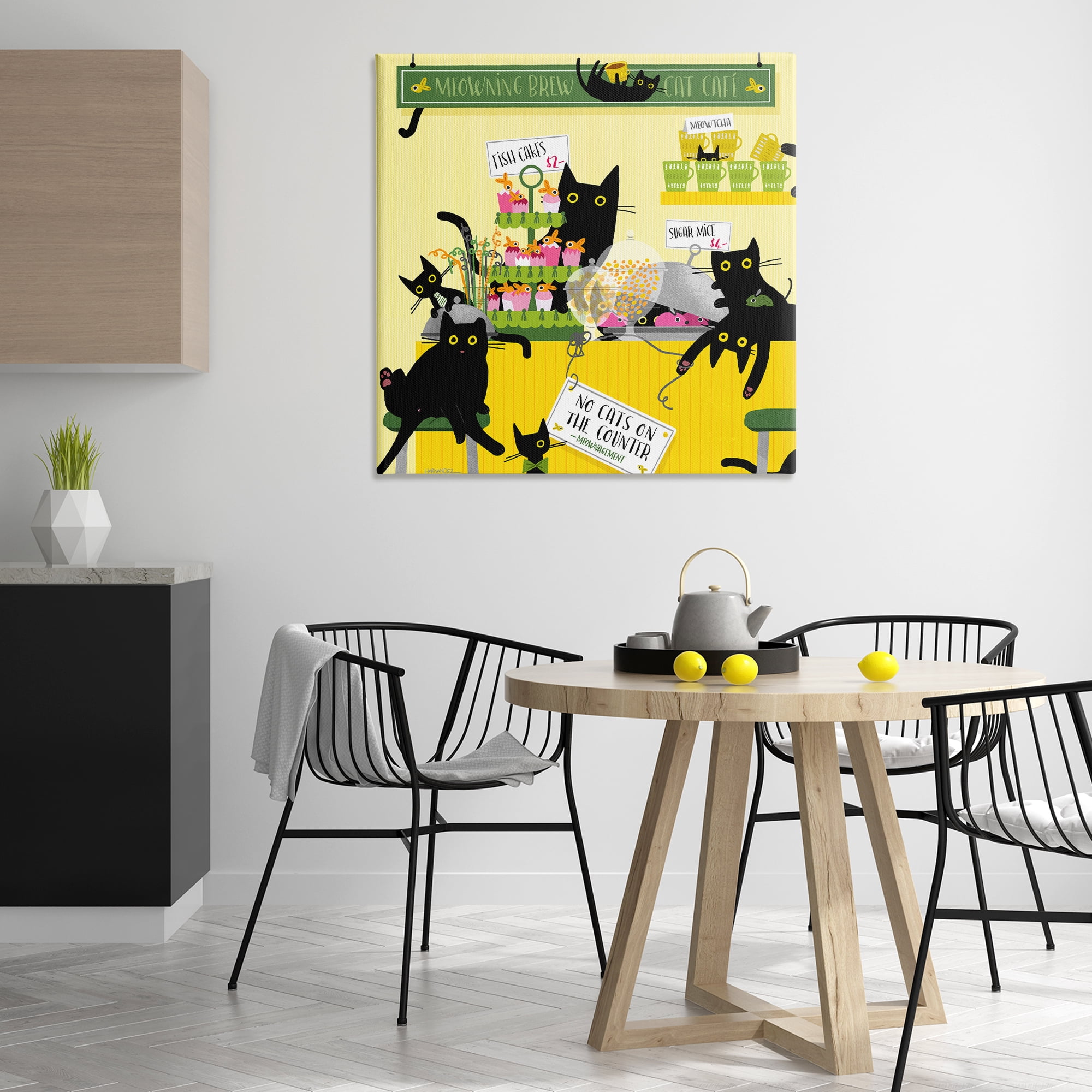 Stupell Industries Silly Cat Café Bakery Animals Painting Wrapped Canvas Art Print Wall Art, 36 x 36
