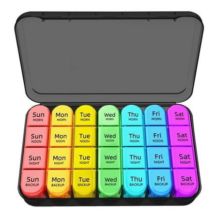 GYDEK Weekly Pill Organizer 4 Times a Day, 7 Day Pill Box Case for Travel, Large Medication Container for Daily Vitamin and Medicine, with Portable Compartments