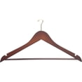 thumbnail image 3 of Wood Security Suit Hanger w/ Solid Wood Bar and Brass Mini Hook, (Box of 50) Space Saving 17 Inch Flat Wooden Hangers w/ Walnut Finish & Notches for Shirt Dress or Pants by International Hanger, 3 of 4