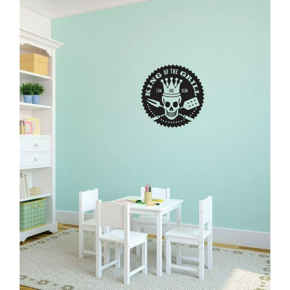 Custom Wall Decal Vinyl Sticker : King of the Grill Skull & Spatula Cookout Picnic Bedroom Bathroom Living Room Mural : 30 X30" -