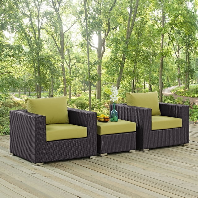 Modway Convene Wicker Rattan 3-Piece Outdoor Patio Furniture Set in Espresso Peridot