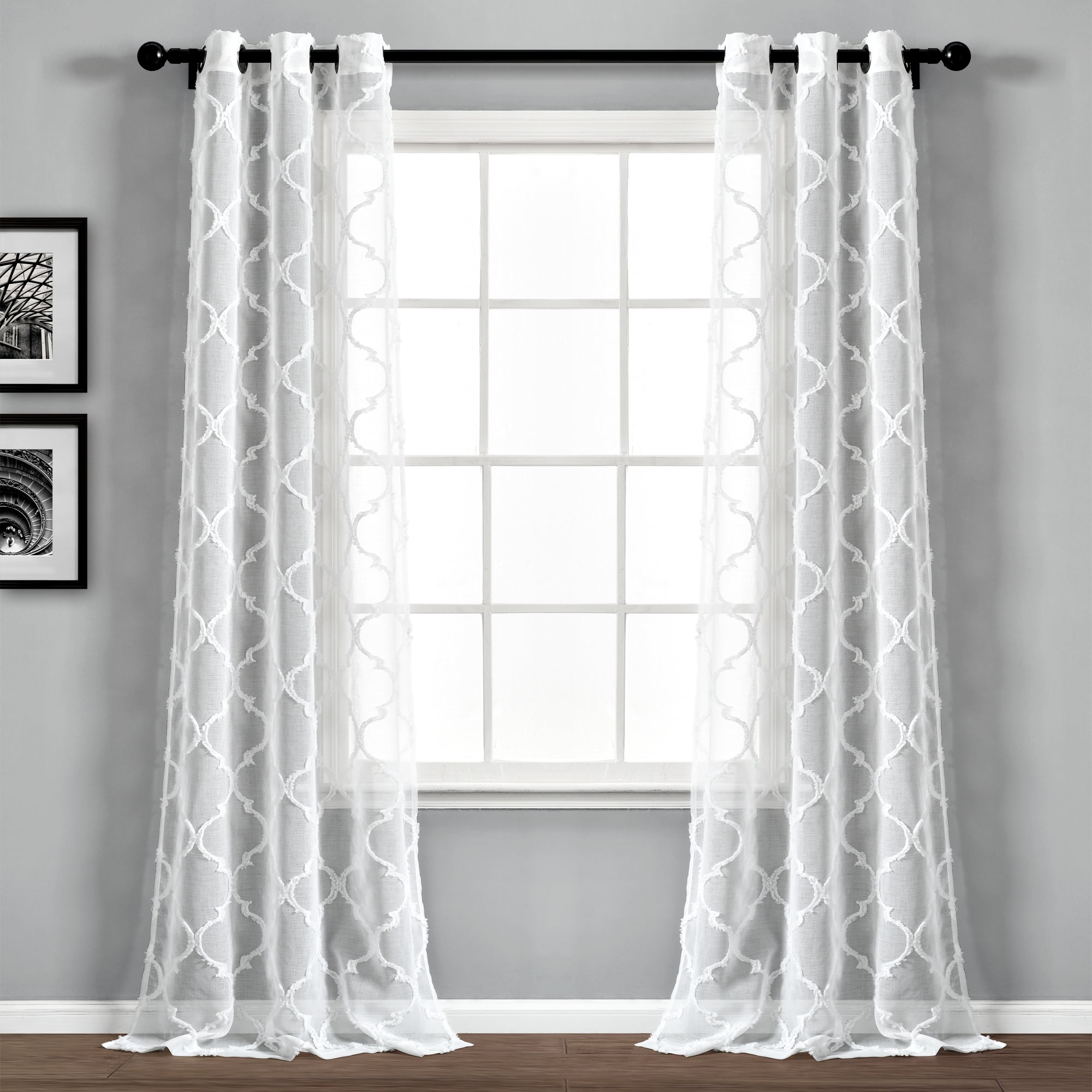 Grommets Single Rust Window Curtain Panel: White Trellis Design 54x84 1 