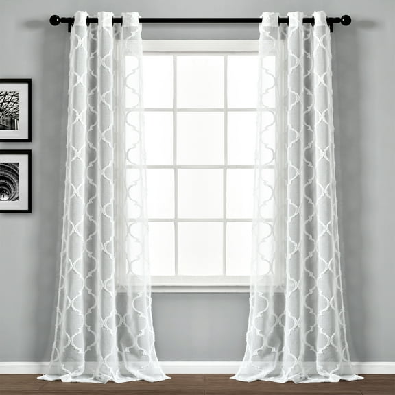 Avon Trellis Grommet Sheer Window Curtain Panels White 38X95 Set