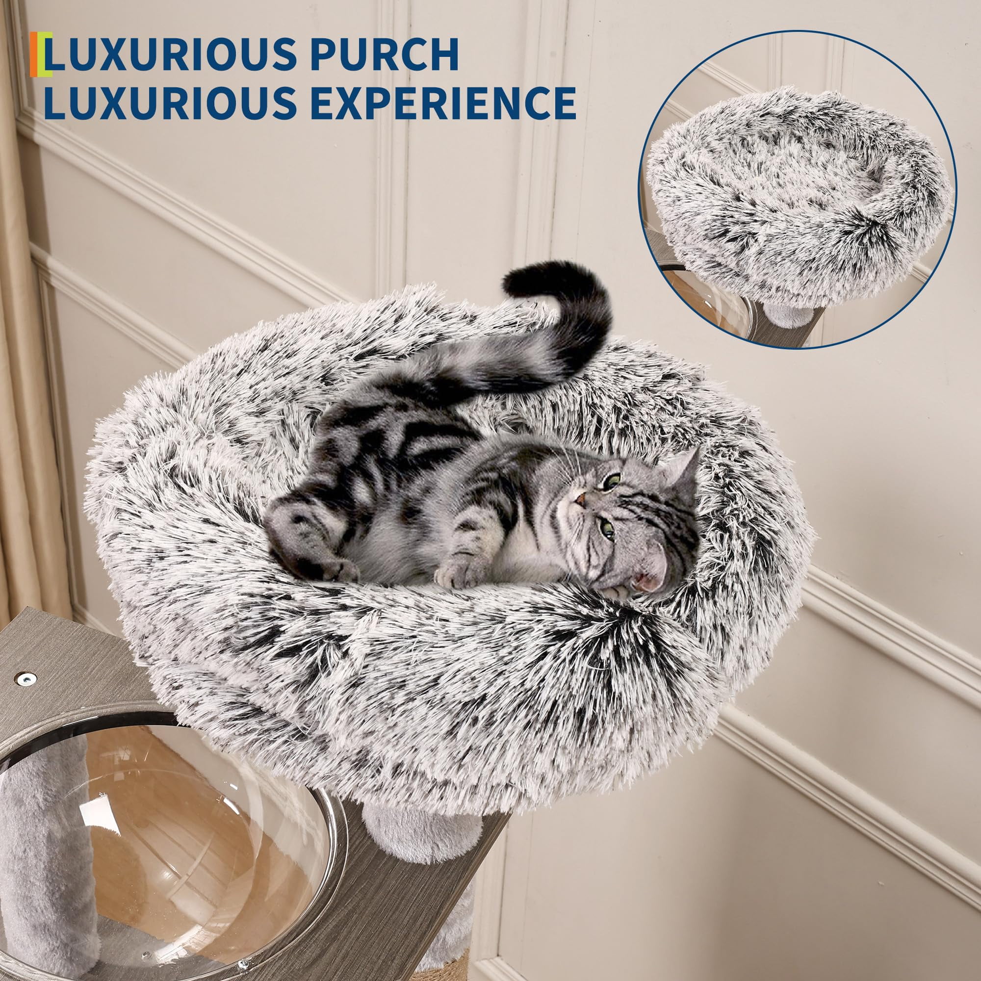 Multi-Level Cat Tree Tower for Indoor Cats - 66.9" Activity Center with Litter Box Enclosure, Hammock, Soft Bed, Washable Cushions, Sisal Scratcher, Condo for Play and Rest, Gray ND