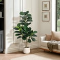 thumbnail image 1 of Qinaqin 4FT Fiddle Leaf Fig Tree Artificial con 48 Leaves Realistic Fau x Ficus Lyrata Trees en 7.8 inch Blanco Planter Pot Indoor Fake Floor Plants para Oficina Casa Living Sala cm de, 1 of 7